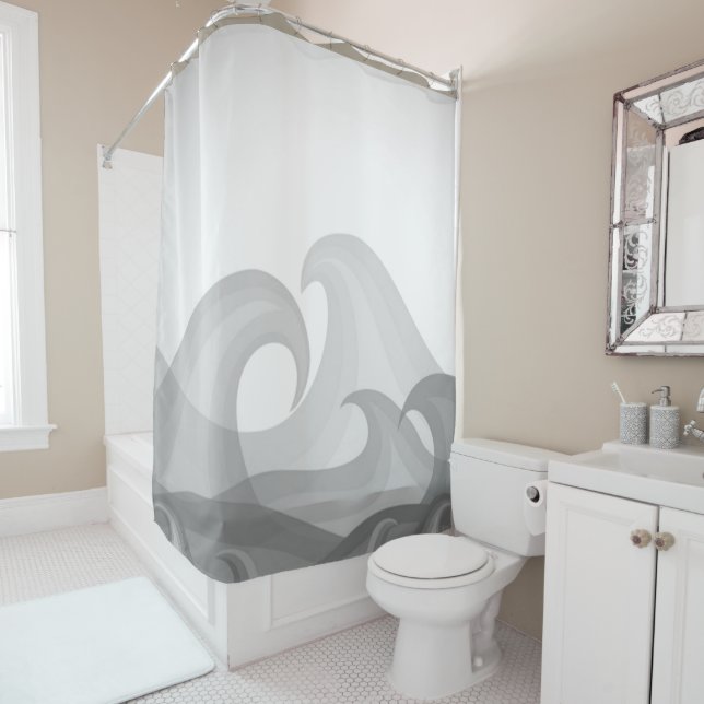 Beautiful Grey Art Waves of Water Fun Shower Curtain (In Situ)
