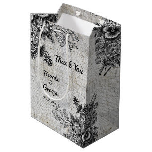Beautiful Grey & Black Artistic Flowers Medium Gift Bag