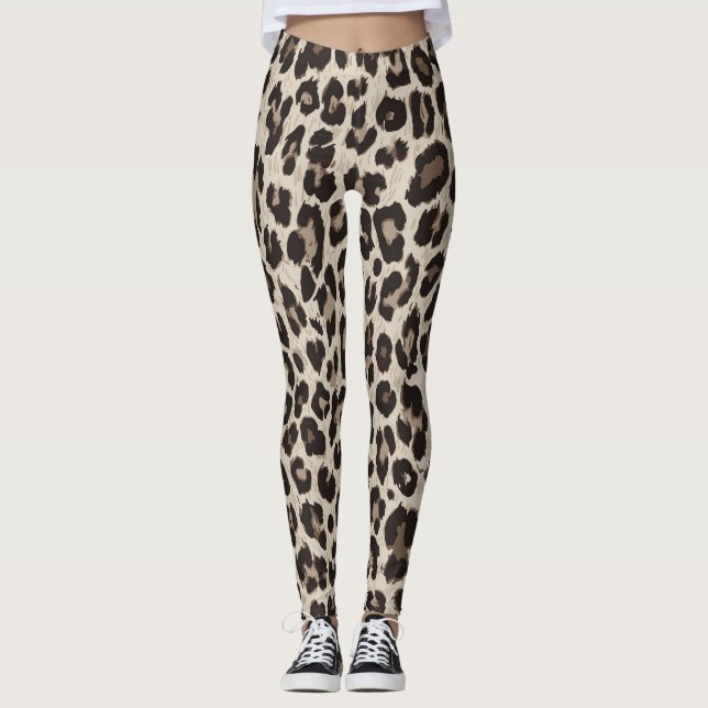 Beautiful Grey Brown Animal Print Yoga Leggings (Front)