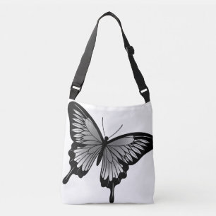 Beautiful Grey Butterfly Cross Body Tote Bag