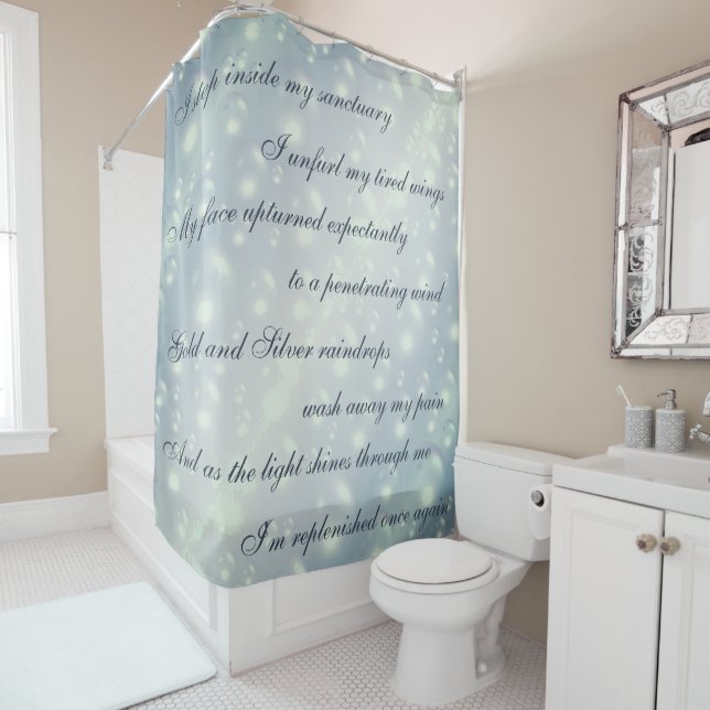 Beautiful Grey Cleansing Mantra design Shower Curtain (In Situ)