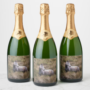 Beautiful Grey Coloured Horse Sparkling Wine Label