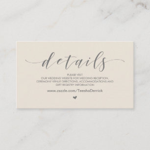 Beautiful Grey Cream, Wedding Website Details Enclosure Card
