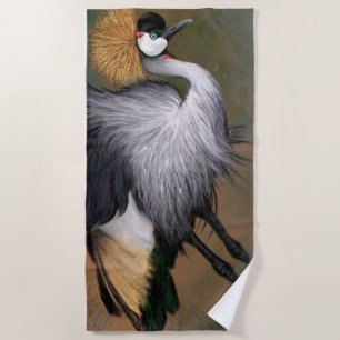 Beautiful Grey Crowned Crane Bird Beach Towel