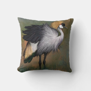 Beautiful Grey Crowned Crane - Migned Painting Art Cushion