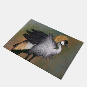 Beautiful Grey Crowned Crane - Migned Painting Art Doormat