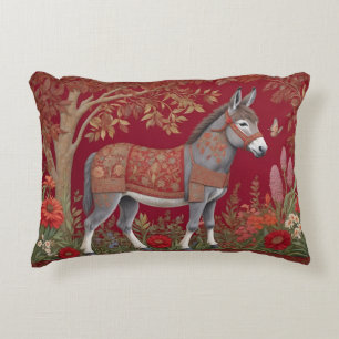 Beautiful Grey Donkey Red Countryside  Decorative Cushion