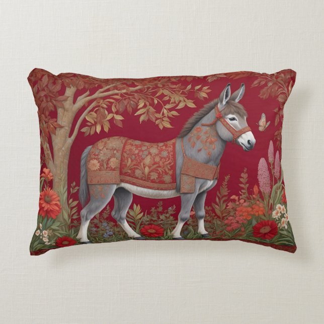 Beautiful Grey Donkey Red Countryside  Decorative Cushion (Front)