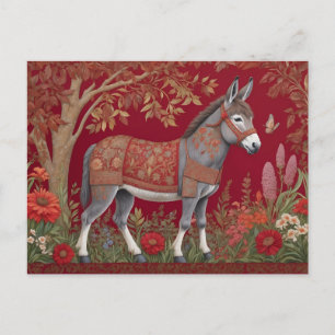 Beautiful Grey Donkey Red Countryside Postcard