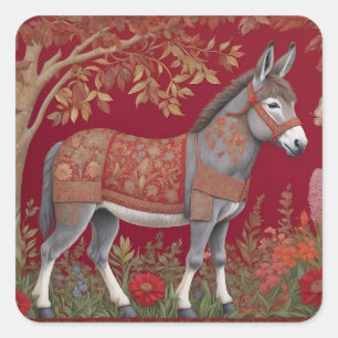 Beautiful Grey Donkey Red Countryside  Square Sticker