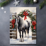 Beautiful Grey Horse with Winter Garland Christmas Holiday Card<br><div class="desc">Celebrate the magic of the season with our stunning Christmas Holiday Card featuring a beautiful grey horse standing beneath a snow-covered holiday garland on wintry day. It's perfect for sharing your warmest wishes and spreading holiday cheer. Inside Greeting - "Wishing you a beautiful holiday season filled with endless blessings, joy...</div>