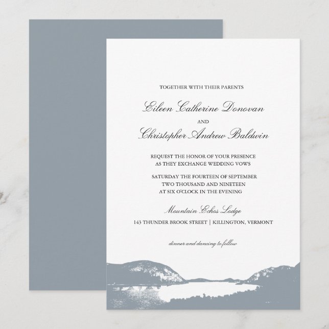 Beautiful Grey Mountain Lake | Wedding Invitation (Front/Back)