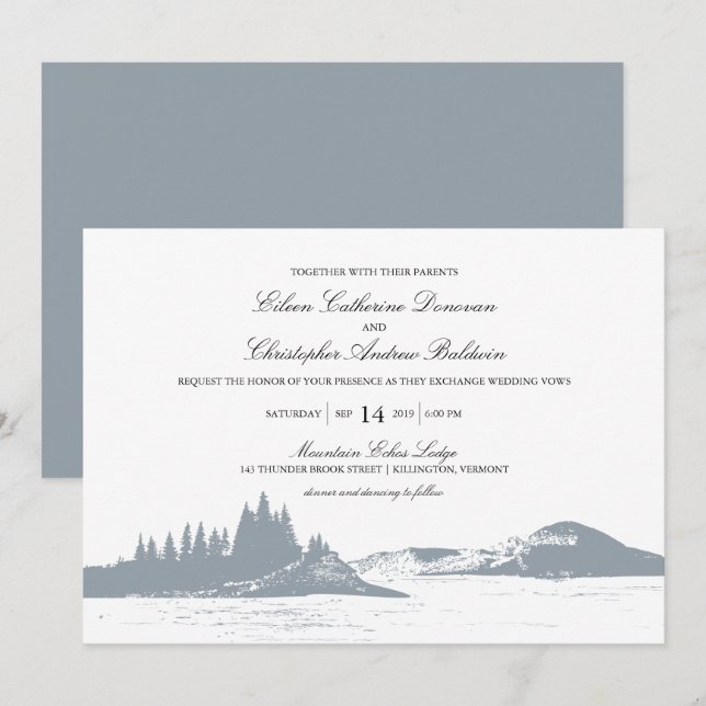 Beautiful Grey Mountain Pine Trees Lake | Wedding Invitation (Front/Back)