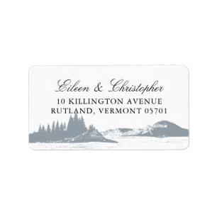 Beautiful Grey Mountain Pine Trees Lake   Wedding Label