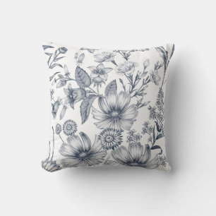 Beautiful Grey Scale Floral Sketch Drawing Cushion