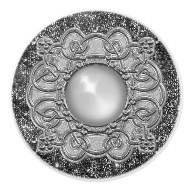 Beautiful Grey Silver with Jewel Design  Ceramic Knob (Front)