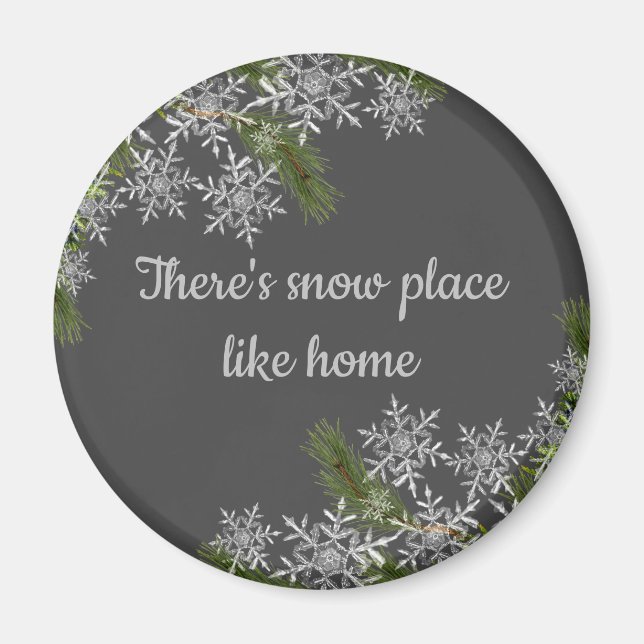 Beautiful Grey Snowflake & Pine Winter Home Magnet (Front)