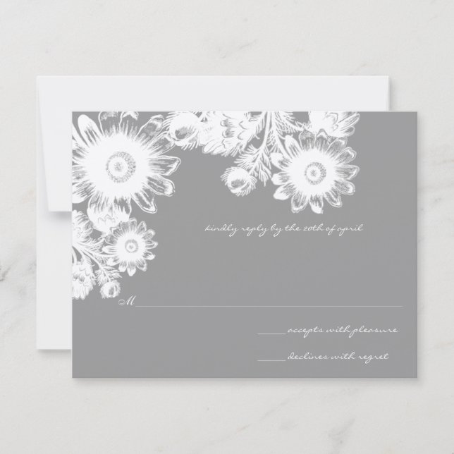 Beautiful Grey Vintage Floral Wedding RSVP Card (Front)