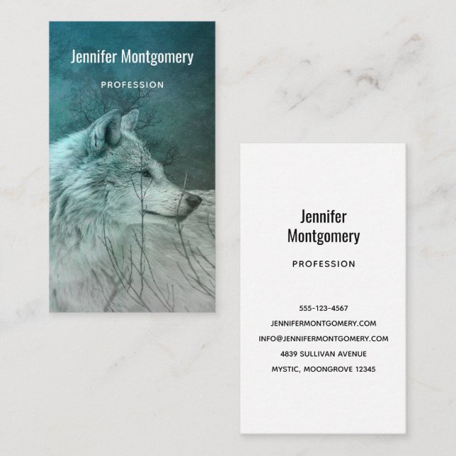Beautiful Grey Wolf in a Dark Forest Business Card (Front/Back)