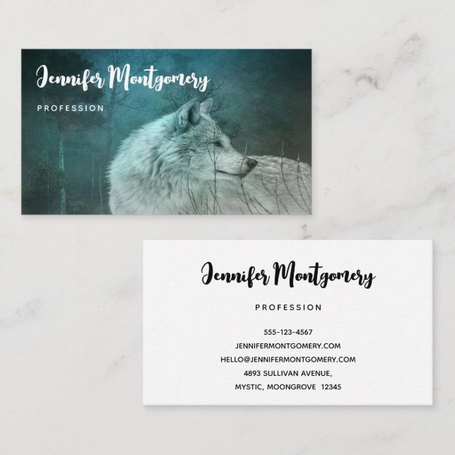 Beautiful Grey Wolf in a Dark Forest Business Card (Front/Back)