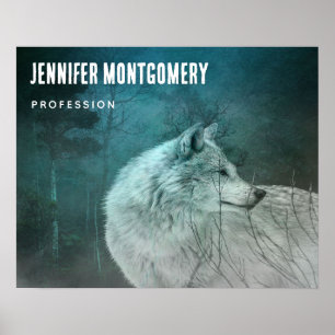 Beautiful Grey Wolf in a Dark Forest Business Poster