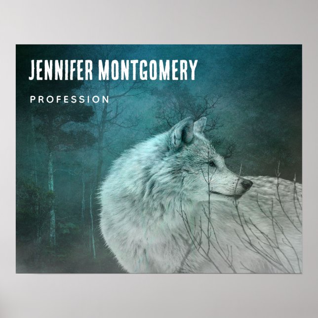 Beautiful Grey Wolf in a Dark Forest Business Poster (Front)