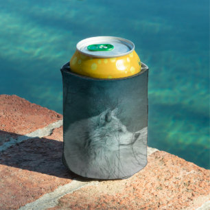 Beautiful Grey Wolf in a Dark Forest Can Cooler