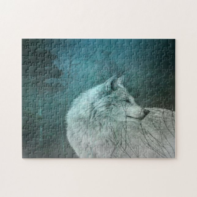 Beautiful Grey Wolf in a Dark Forest Jigsaw Puzzle (Horizontal)