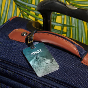 Beautiful Grey Wolf in a Dark Forest Luggage Tag