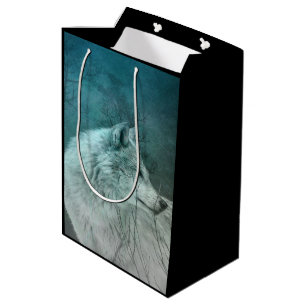 Beautiful Grey Wolf in a Dark Forest Medium Gift Bag