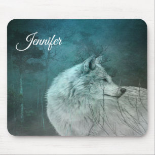 Beautiful Grey Wolf in a Dark Forest Mouse Mat