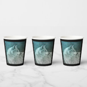 Beautiful Grey Wolf in a Dark Forest Paper Cups