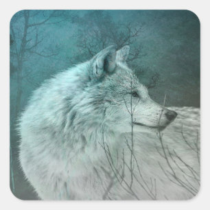 Beautiful Grey Wolf in a Dark Forest Square Sticker