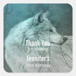 Beautiful Grey Wolf in a Dark Forest Square Sticker