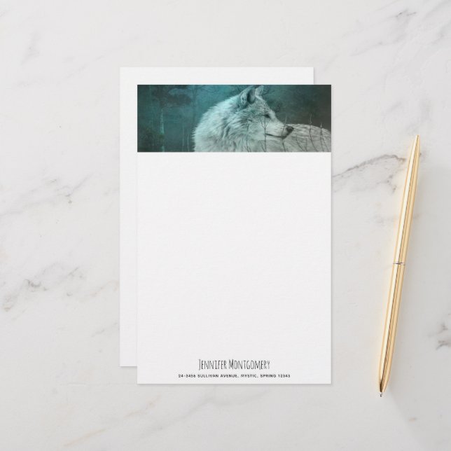 Beautiful Grey Wolf in a Dark Forest Stationery (Front/Back In Situ)