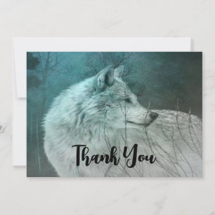 Beautiful Grey Wolf in a Dark Forest Thank You Card
