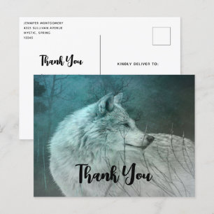 Beautiful Grey Wolf in a Dark Forest Thank You Postcard