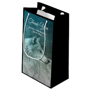 Beautiful Grey Wolf in a Dark Forest Thank You Small Gift Bag