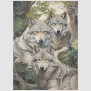 Beautiful Grey Wolf Pack in The Forest Decoupage Tissue Paper