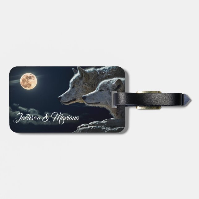 Beautiful Grey Wolves at Night Luggage Tag (Back Horizontal)