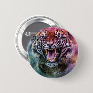 Beautiful Growling Bengal Tiger Face Photo 6 Cm Round Badge