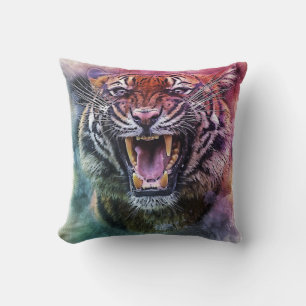 Beautiful Growling Bengal Tiger Face Photo Cushion