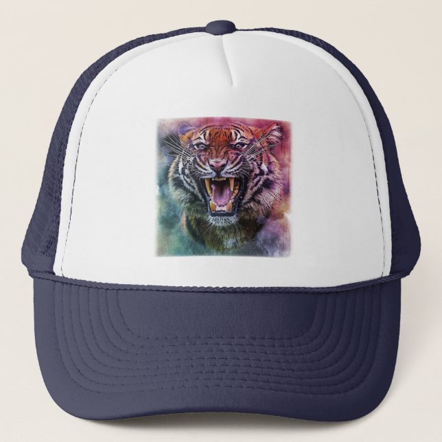 Beautiful Growling Bengal Tiger Face Photo Trucker Hat (Front)