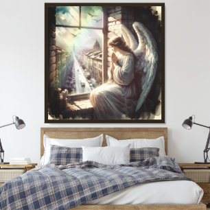 Beautiful Guardian Angel and  Italian Old Town Canvas Print