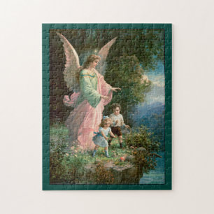 Beautiful Guardian Angel Guarding Children Jigsaw Puzzle