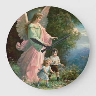Beautiful Guardian Angel Guarding Children Large Clock