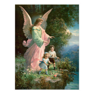 Beautiful Guardian Angel Guarding Children Photo Print