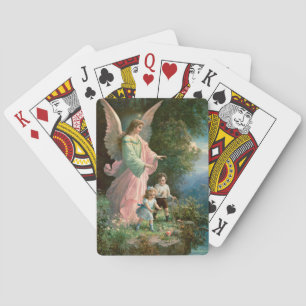 Beautiful Guardian Angel Guarding Children Playing Cards