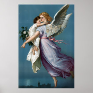 Beautiful Guardian Angel Painting Poster