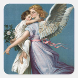 Beautiful Guardian Angel Painting Square Sticker